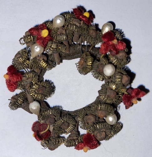 Antiker West Germany Draht Blumenkranz Weihnachtsschmuck 2,5"