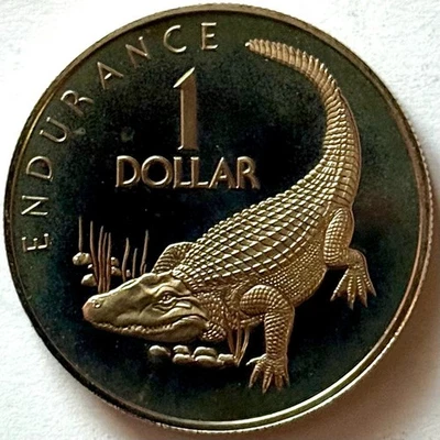 GUYANA 1 DOLLAR 1977 PROOF Caiman crocodilus - Image 1 of 2
