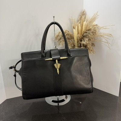 Zara Women s Black Satchel Detail Double Handle City Bag Unique Gold Hardware