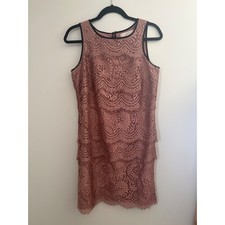 Ann Taylor LOFT Womens Tiered Floral Lace Sheath Dress Rose Pink Size 6 Elegant