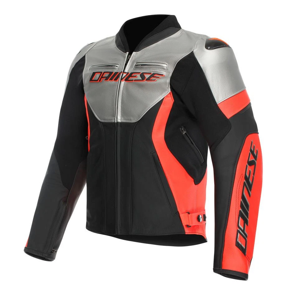 Motorcycle Jacket Leather Man Dainese RACING 5 Silver/Black/Red-Fluo - Image 2 of 4