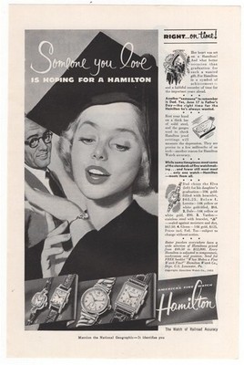 Hamilton Watch Right on Time for Graduation 1951 Vintage Ad Hamilton
