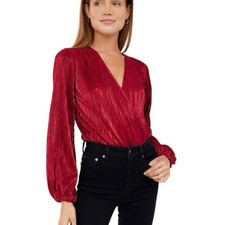 Bardot Women's Priscilla Shimmer Bodysuit In Deep Red Size XS