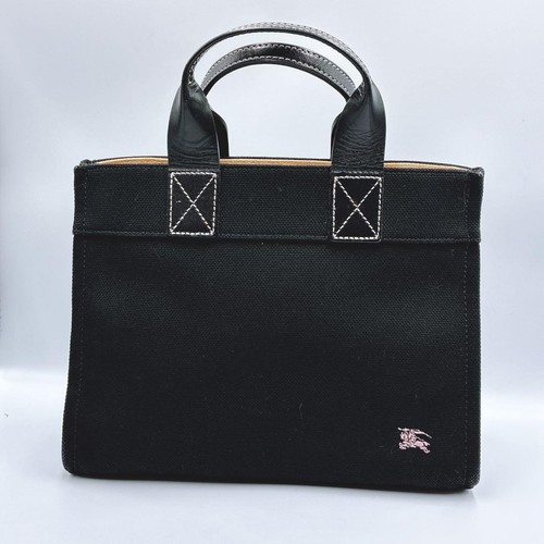 BURBERRY BLUE LABEL Horse Logo Canvas Tote Bag Black Y2K A4 Authentic From Japan