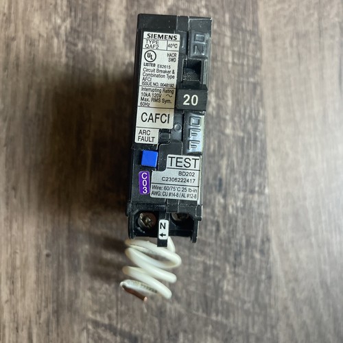 Siemens QA120AFC 1 Pole 20Amp 120V QAF2 Arc Fault CAFCI Combination AFCI Breaker
