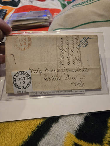 1842 Railroad Cover Baltimore Cancel Stampless Manuscript 25