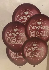 Congrats Grad Maroon 12 Inch Latex Balloons (15 Per Pack) Graduation Decorations