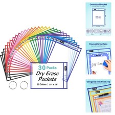 30 Pack Oversized Reusable Dry Erase Pocket Sleeves Clear Sheet Protectors 10x14