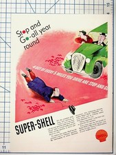 Vintage SUPER-SHELL Gasoline Ad Stop & Go Cartoon Art Ephemera