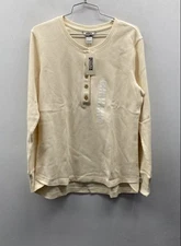 NWT Duluth Trading Co. Cream Waffle Knit Thermal Henley Shirt Women's L