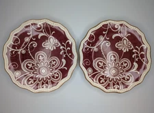 Set of 2 Pier 1 Maribeth Ironstone 8.75 Inch Plates Red Floral Festive Holiday