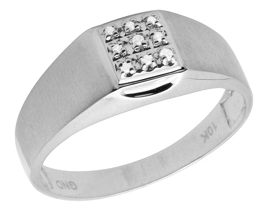 10K White Gold Men's Real Diamond Matte Wedding Engagement Ring 0.05ct 9MM