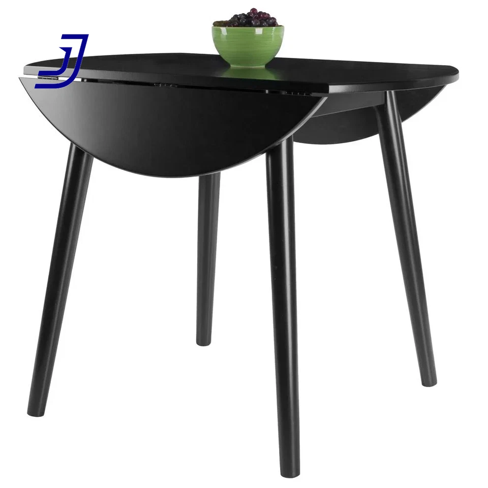 Mesa de Comedor Madera Moreno Hoja Caída Redonda Acabado Negro Estilo Tradicional Sólida EE. UU. Foto 4 de 4