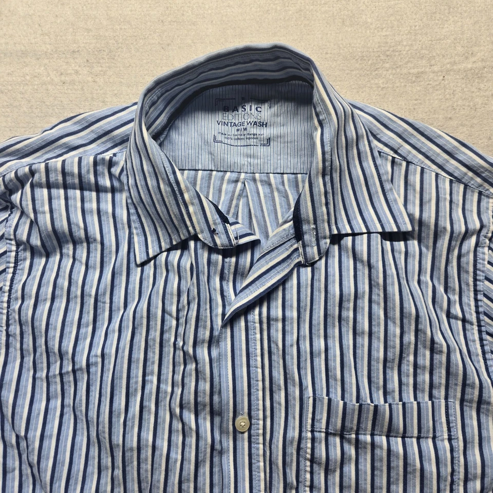 Basic Editions Blue Striped Long Sleeve Button Up Shirt Top Adult Men's M Medium - Image 2 of 4