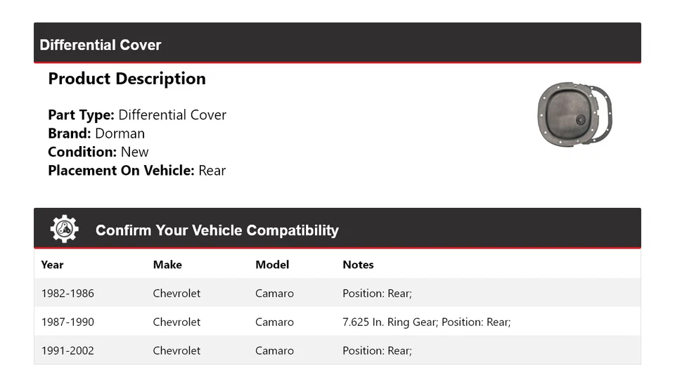 For 1982-2002 Chevrolet Camaro Dorman Differential Cover Rear 1983 1984 1985 - Image 2 of 4