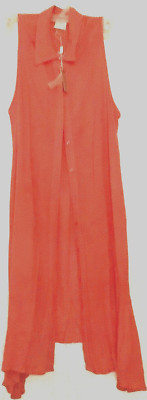 CUPIO Shirt Dress Women's L Coral-Tart Color Hidden Buttons Asymmetrical Sheer