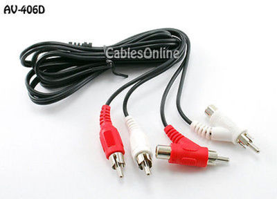 6ft. 2RCA Male to 2RCA Male + 2RCA Female Piggy-Back Stereo Audio Cable, AV-406D
