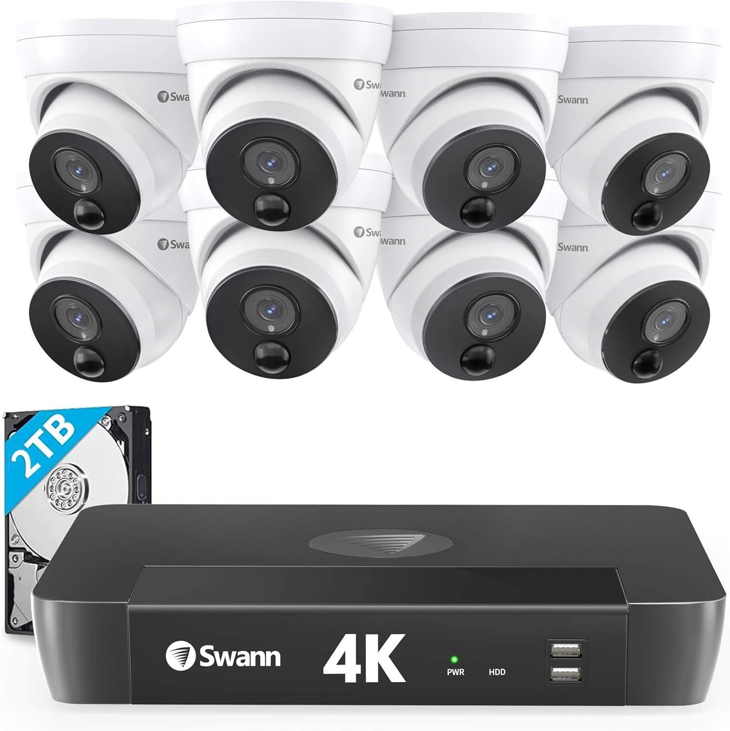 4K NVR Dome Security Camera System with 2TB HDD 8 Channel 8 Cam Poe Cat5E Indoor Outdoor