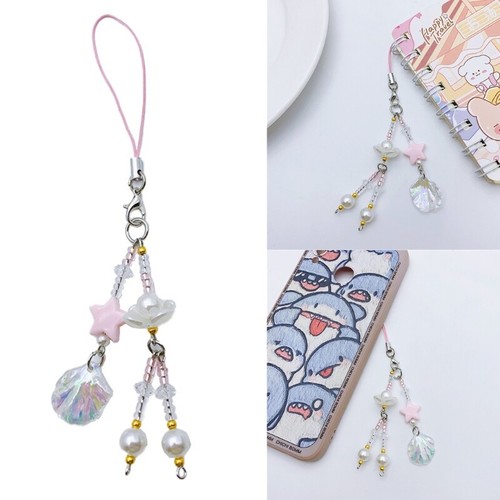 Beaded Keychain Long Tassels Lanyard Strings Lasers Shells Shape Pendant Straps - Photo 2/8