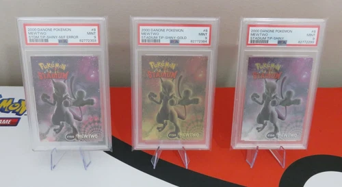 3 LOT POKEMON MEWTWO 2000 DANONE STADIUM TIP GOLD SILVER ERROR PSA9 VINTAGE CARD