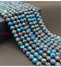 Pretty New 6/8/10/12mm Blue Stripe Turquoise Gems Round loose Beads 15in Strand