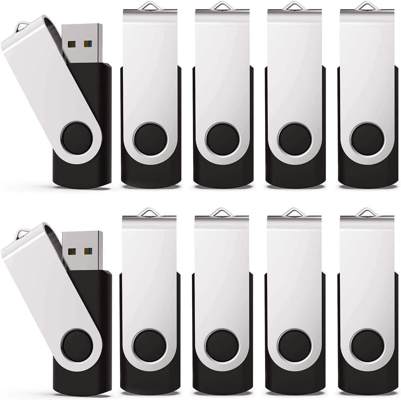 Black 2GB USB 2.0 Flash Drive 10-Pack Metal Swivel Storage