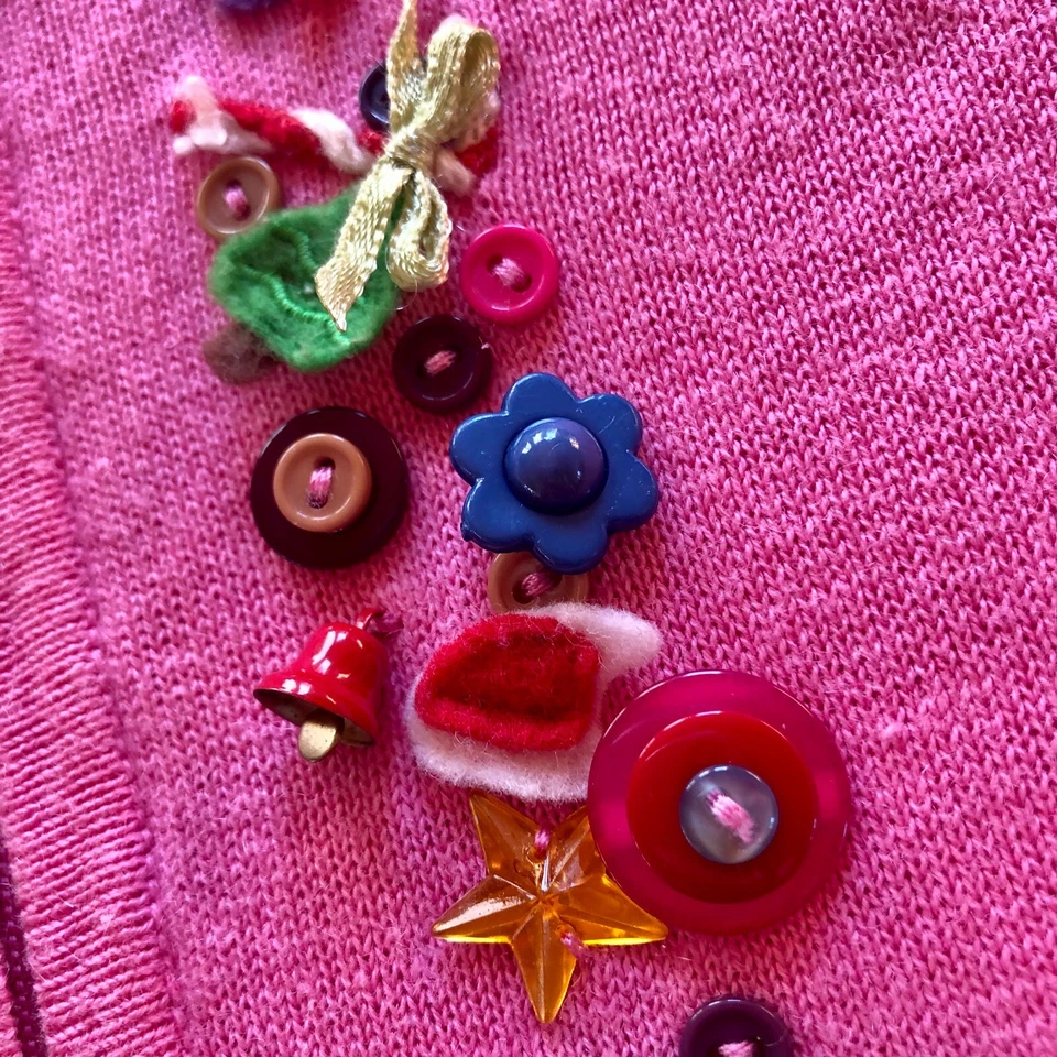 Hampshire Studio Novelty Christmas Cardigan Sweater Womens SP Pink Embellished - Image 4 of 4