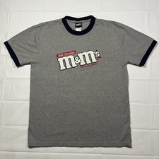 Vtg M&Ms Candy Embroidered T-shirt Gray Adult Large Chocolate M&Ms World Y2K