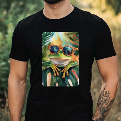 Mens Frog Sunglasses Print Cotton T-Shirt Size XS to 5XL