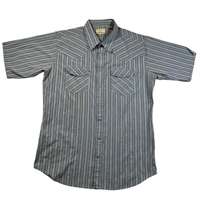 Eagle Crest Shirt Men's S/S Striped Pearl Snap Up Cotton Blend Blue Gray XLT