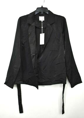 Vila Clothes Womens Black Notch Lapel Tie Waist Comfort Fit Blazer Coat 40