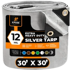 Heavy Duty Silver Poly Tarp 30' X 30' Extra Thick 12 Mil Polyethylene