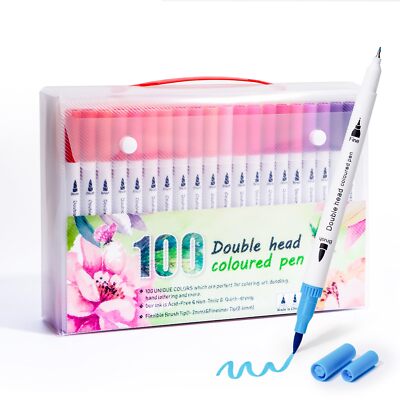 Watercolor Markers - 100 Colors Dual Tip Art Water Based Markers Set for Adul...