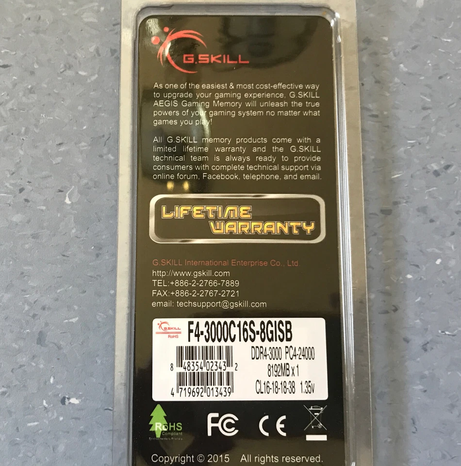 Brand new 8GB  G.Skill Aegis DDR4 2400MHz Gaming Memory RAM F4-2400C16S-8GISB - Image 2 of 2