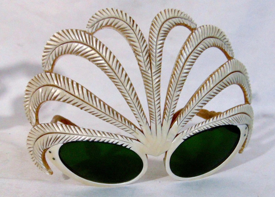 50's French Couture Pearls Masquerade Feather Plume Sunglasses Glasses Frames - Image 2 of 4