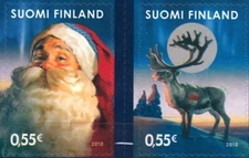 Christmas Northern Lights Santa Claus Reindeer Finland Mint MNH Pair 2010