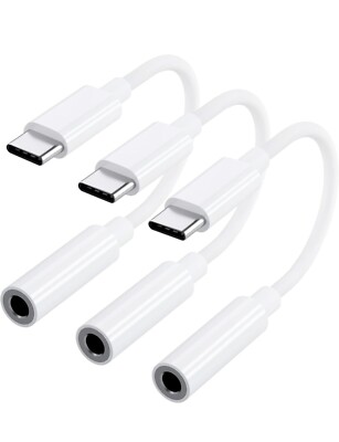 USB C to 3.5mm Headphone Jack Adapter, 3 Pack. A-8