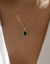 Gold & Green Necklace - Emerald & Cubic Zirconia Pendant - Perfect Gift Idea