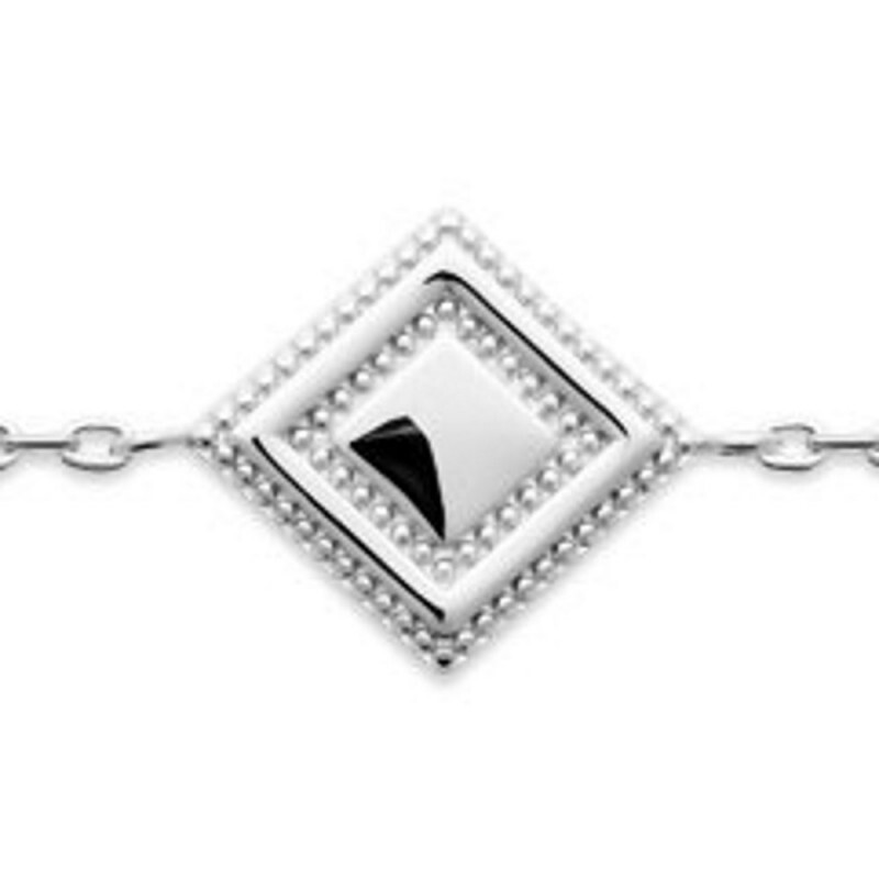Bracelet forme losange 18 cm Argent Massif 925 rhodié pour femme, chaîne fine géométrique