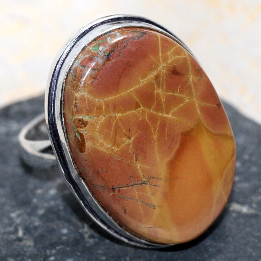 US 8.5 Maligano Jasper 925 Silver Ethnic Ring Jewelry JW