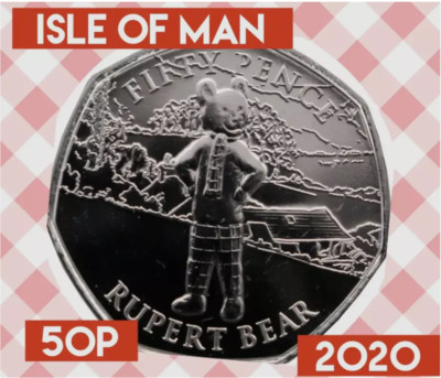 Isle of Man coin 50p pence 2020 Rupert Bear teddy plush 100y QEII ...