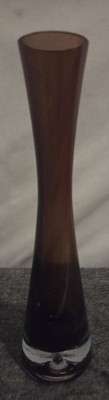 Vtg Amethyst Purple Art Glass Bud Vase W/ Clear Base EUC