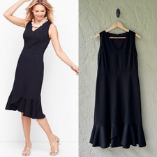 Talbots Women's Size 6 Black Sleeveless Ponte Flounce Hem Wrap Midi Dress NWOT