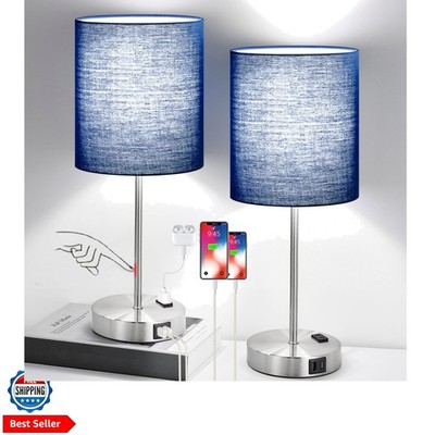 Set of 2 Touch Control Table Lamps with 2 USB & AC Outlet, 3-Way Dimmable Bed...