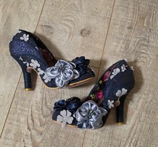 Irregular Choice Can t Touch This Navy Blue Floral Lace Glitter Heels Shoes 38