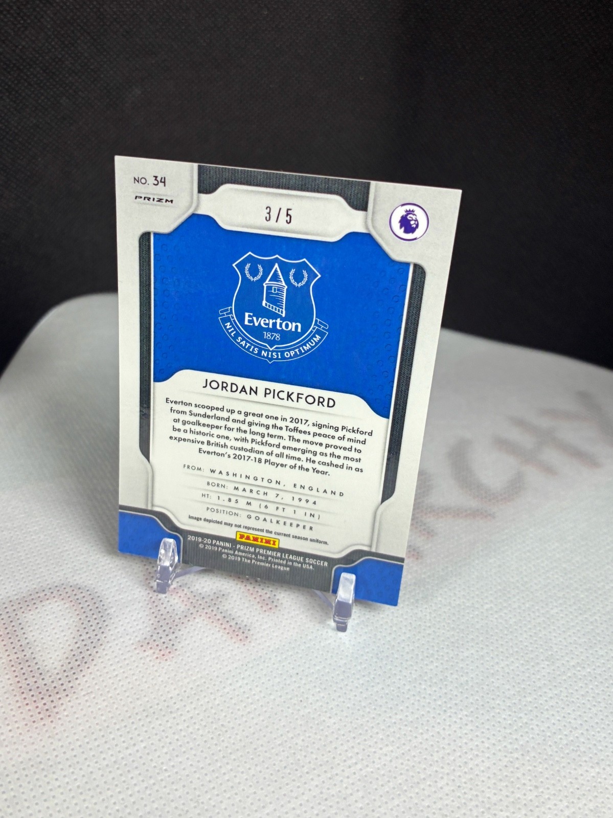 Jordan Pickford GOLD POWER SSP #3/5 Panini 2019-20 English Premier League Prizm view 3