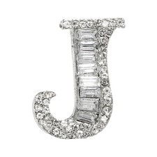 Letters Brooch Pins, Letter J Initial Rhinestone Brooch, Silver