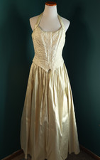 Vintage Gunne Sax Jessica McClintock Gold Tulle Corset Fairy Dress Halter Prom