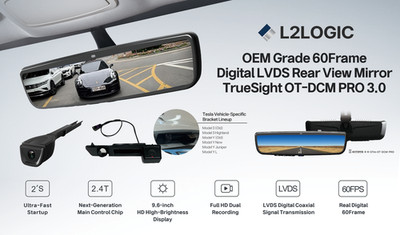 L2Logic TrueSight Pro Tesla 60FPS 2CH DVR Digital Rearview Mirror
