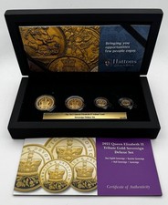 2022 HATTONS QE11 TRIBUTE 4 COIN GOLD PROOF SET, SOV, HALF,1/4 & 1/8 COINS
